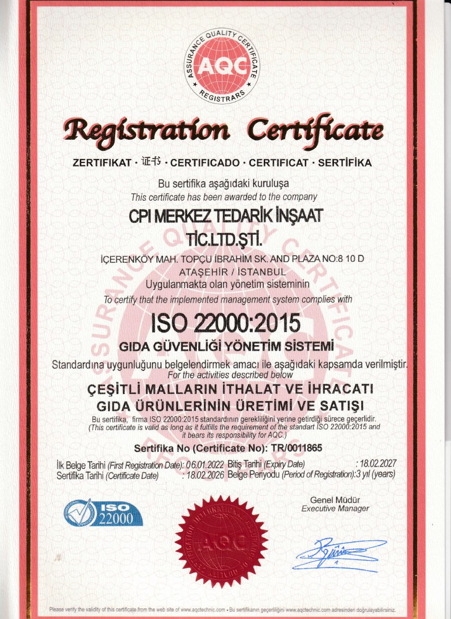 ISO 22000:2015 Gıda Güvenliği Yönetim Sistemi